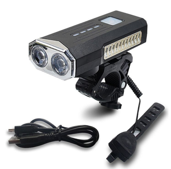 Farol De Bike 2400 Lúmens Com Power Bank De 5000mAh Buzina 2 Leds